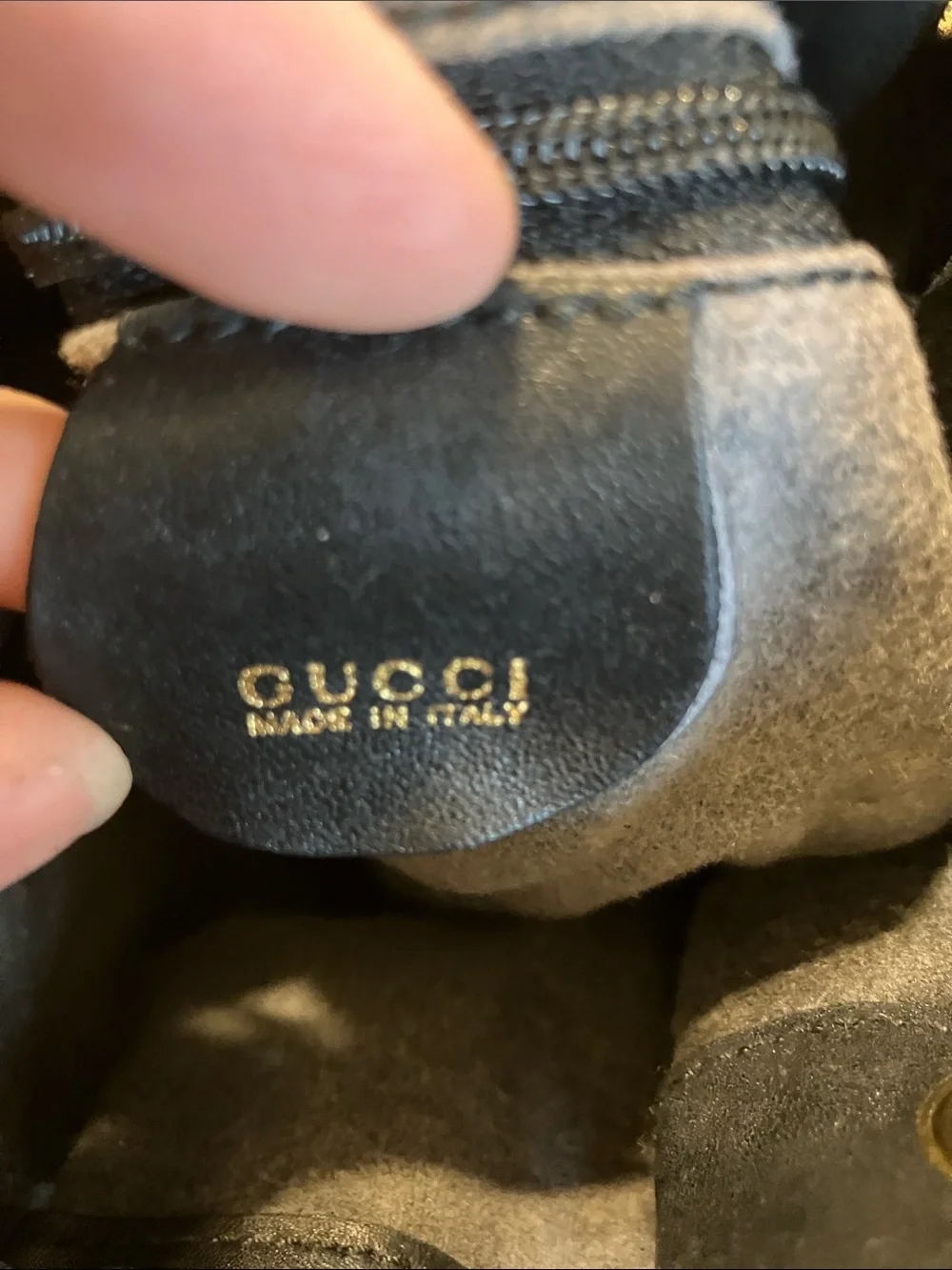Gucci Black Leather Drawstring Bucket Bag with Bamboo Handle